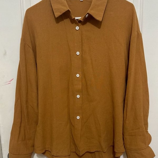 XXL Long Sleeve Button-Up Shirt Two-Piece Set in Brown