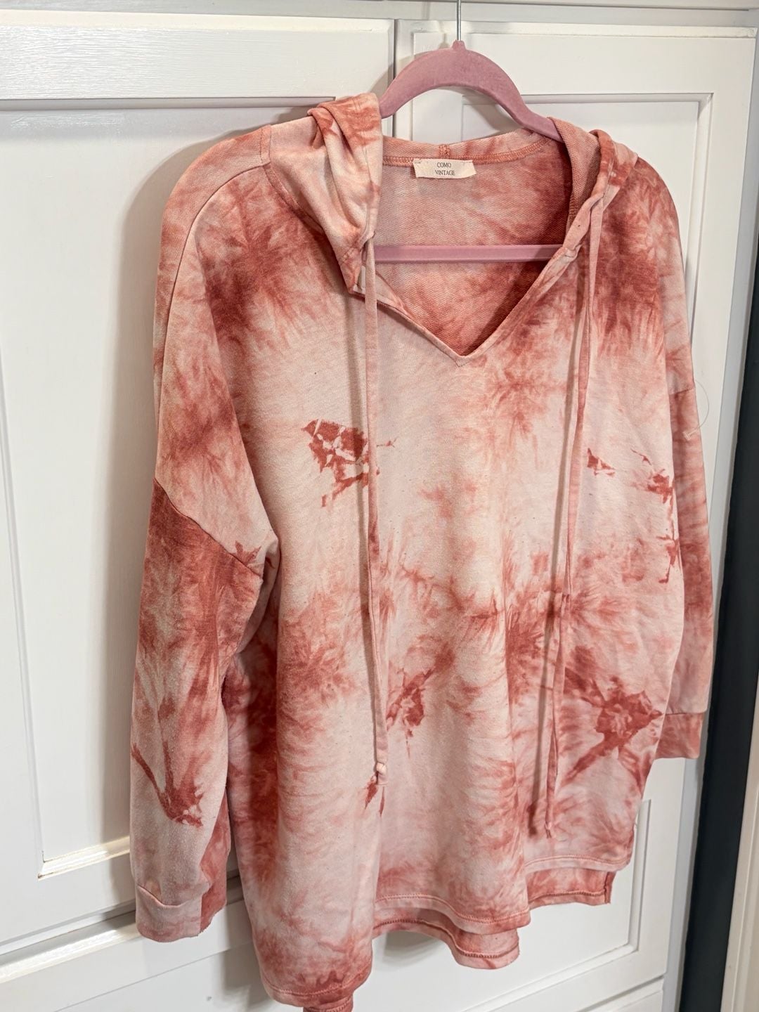 Como Vintage Women's Coral Tie Dye V-Neck Pullover Hoodie Hippie Casual XL 3