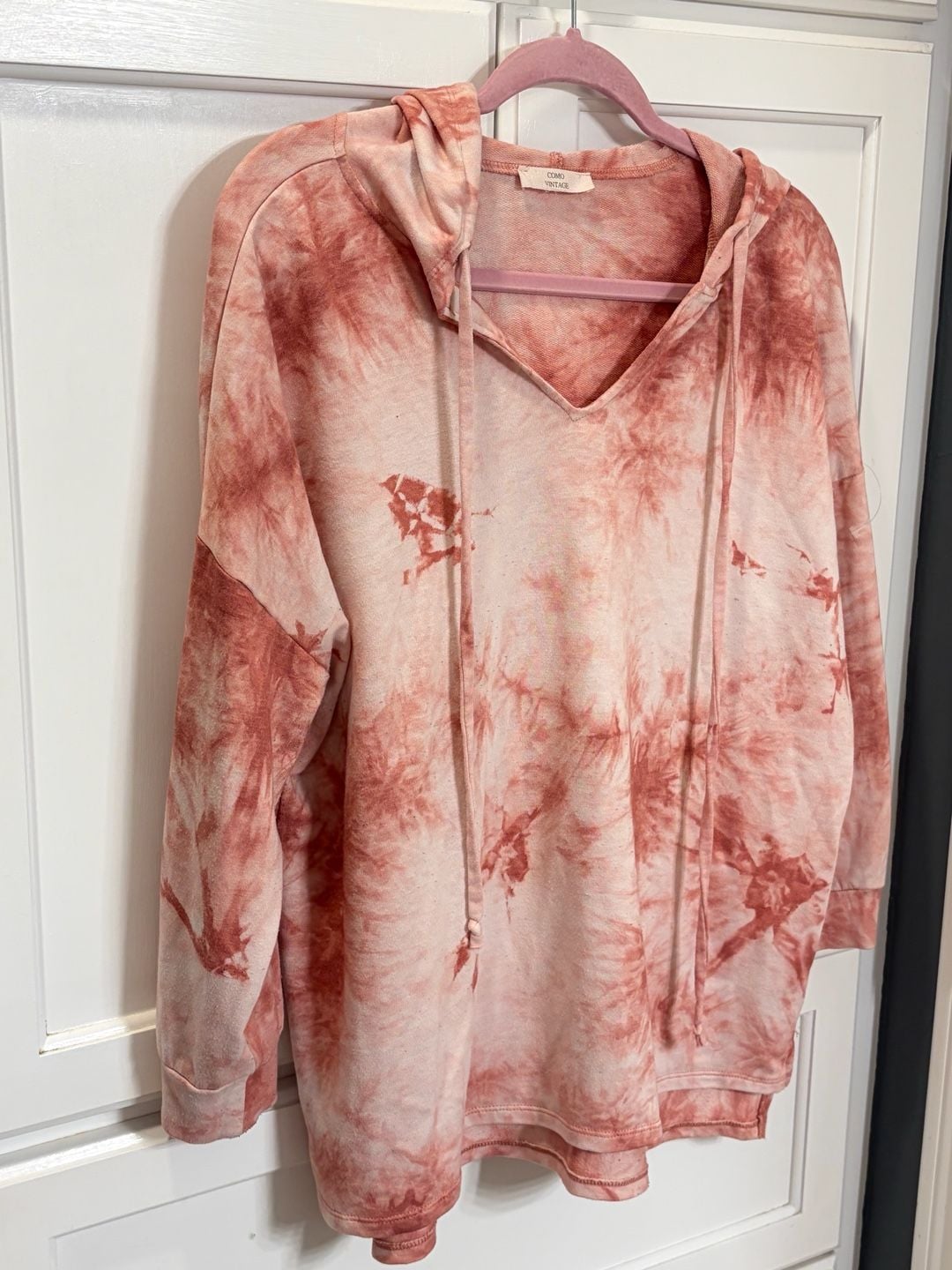 Como Vintage Women's Coral Tie Dye V-Neck Pullover Hoodie Hippie Casual XL 4