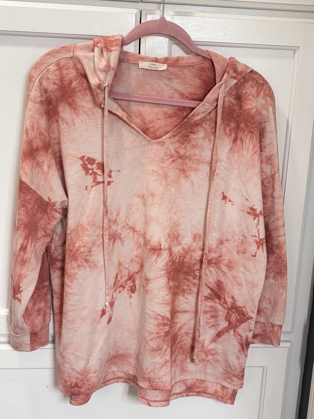 Como Vintage Women's Coral Tie Dye V-Neck Pullover Hoodie Hippie Casual XL 5