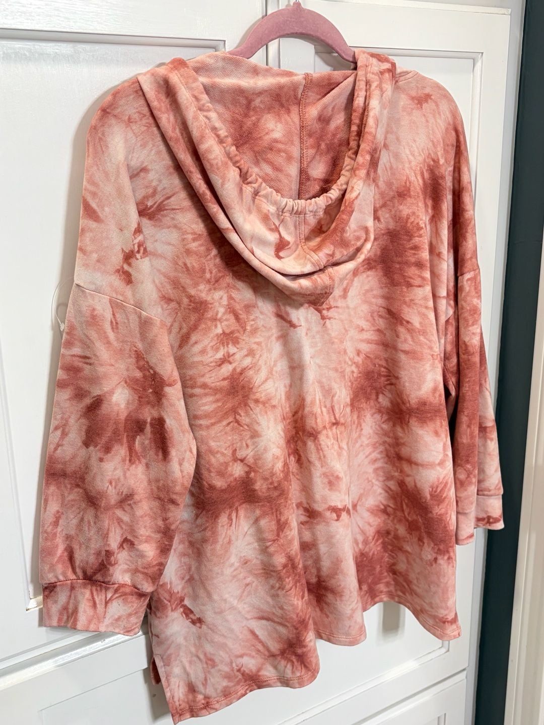 Como Vintage Women's Coral Tie Dye V-Neck Pullover Hoodie Hippie Casual XL 9