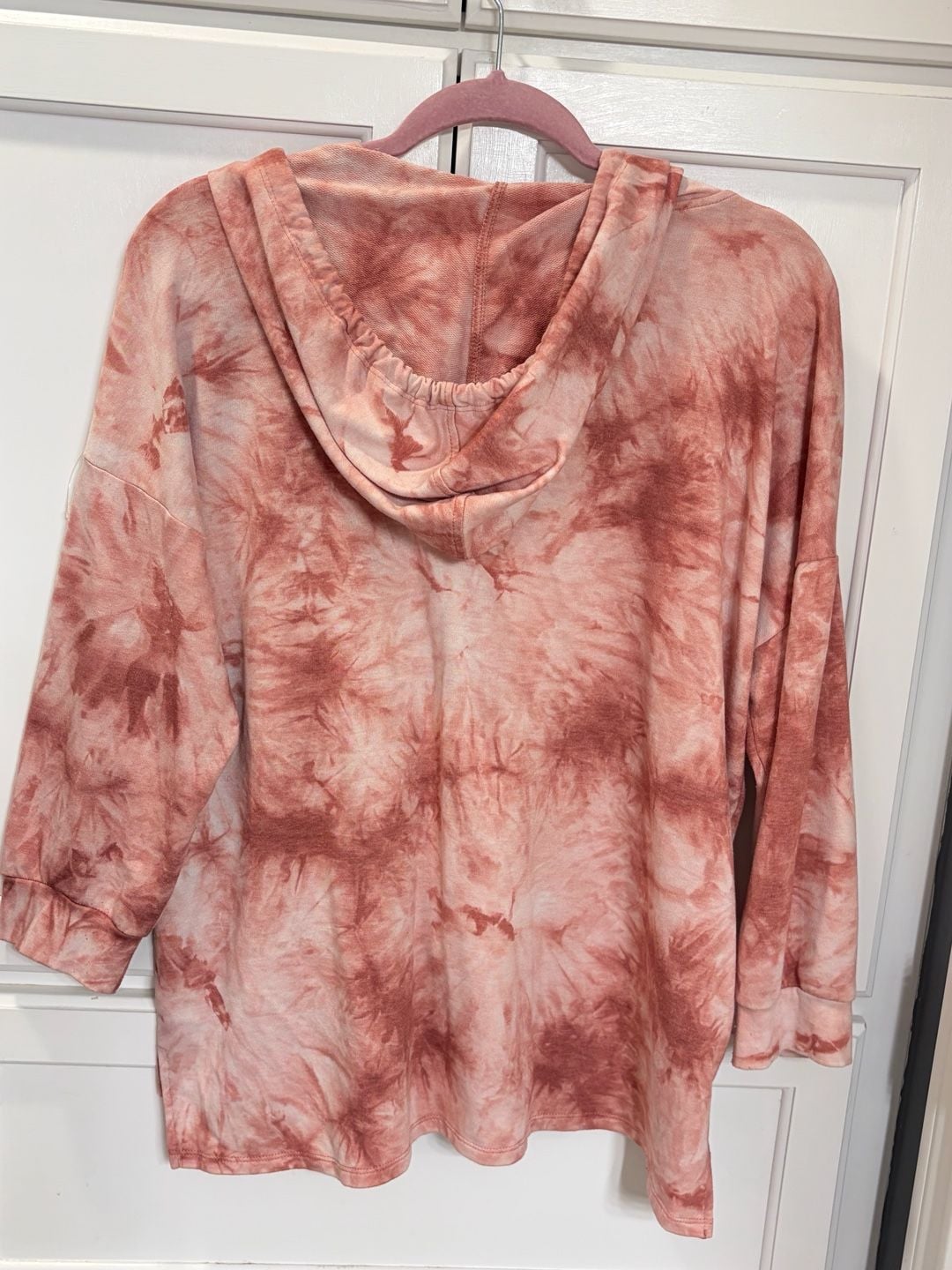 Como Vintage Women's Coral Tie Dye V-Neck Pullover Hoodie Hippie Casual XL 10