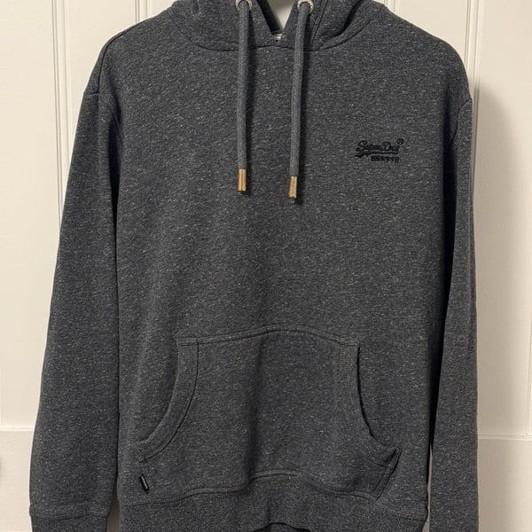 Superdry Vintage Logo Embroidered Pullover Hoodie in Dark Charcoal Jaspe