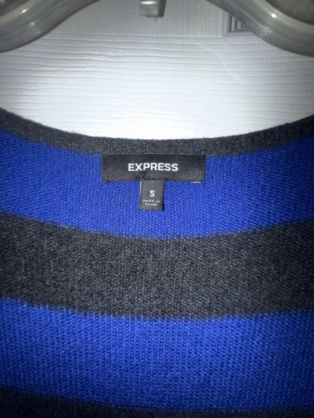 Express Blue and Gray Striped Long Sleeve Sweater Dress with Pockets 3