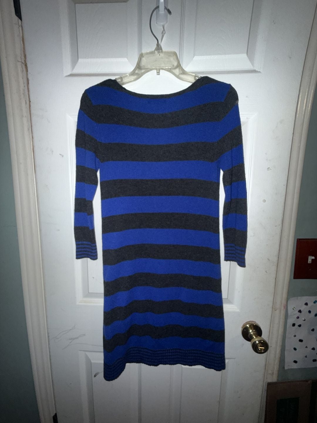 Express Blue and Gray Striped Long Sleeve Sweater Dress with Pockets 4