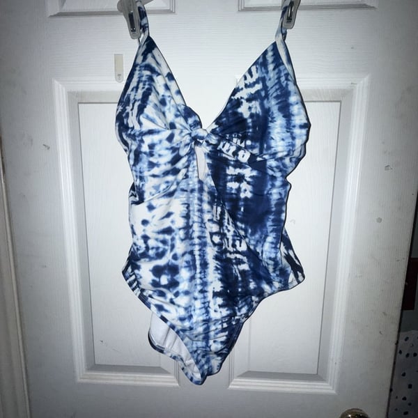 Time and Tru Blue Tie-Dye One-Piece Swimsuit with Front Keyhole
