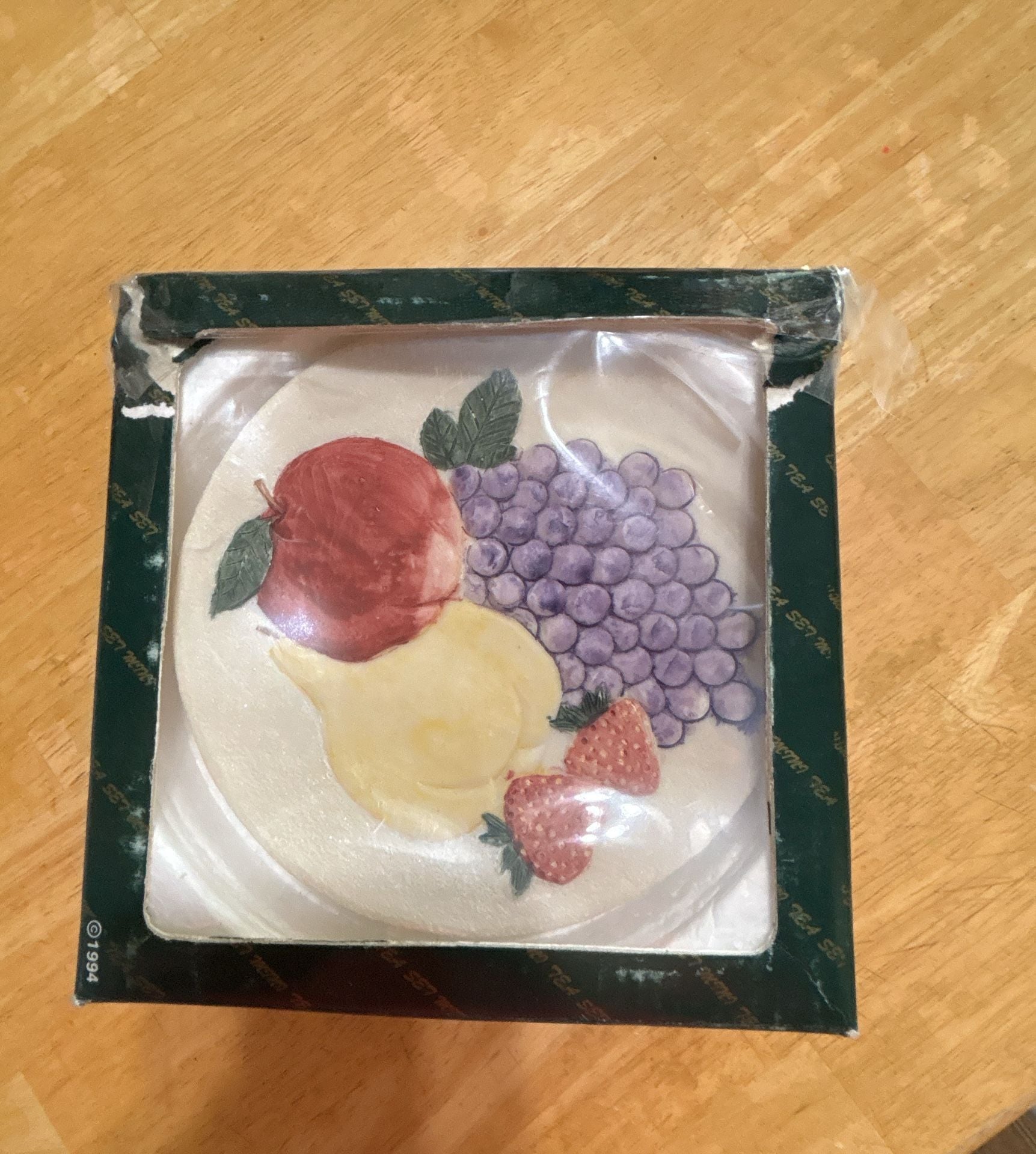 Vintage Miniature Resin Fruit Themed Tea Set Including Teapot, Cups, and Plates 11