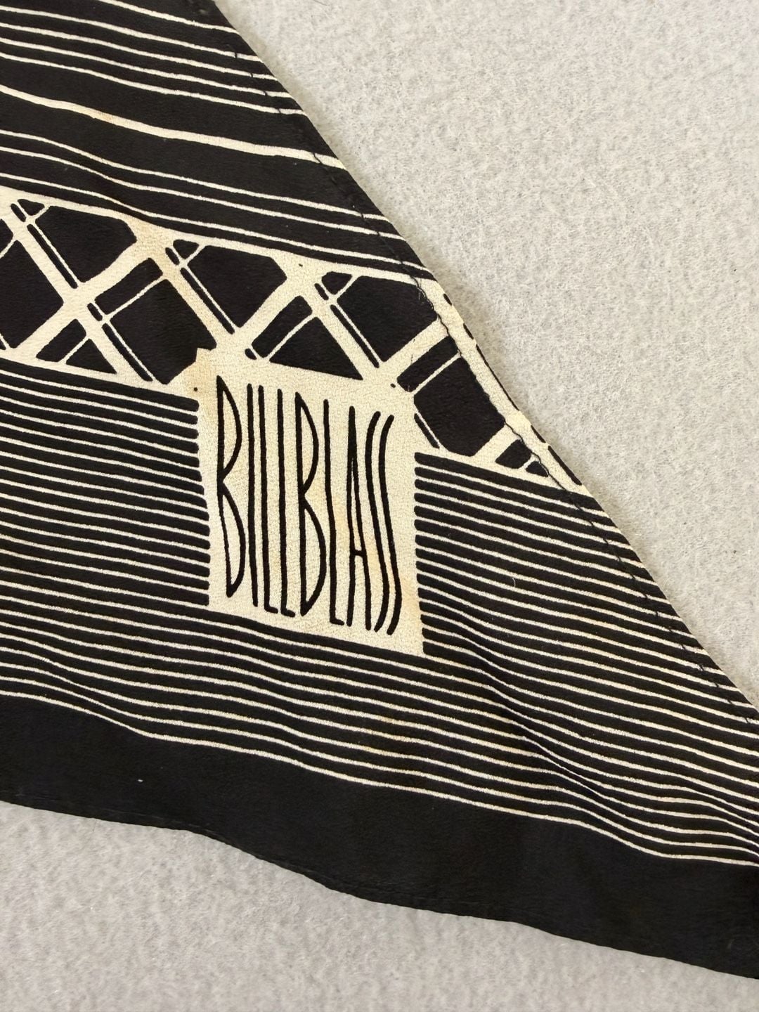 Bill Blass vintage black and white geometric pattern long silk scarf 2