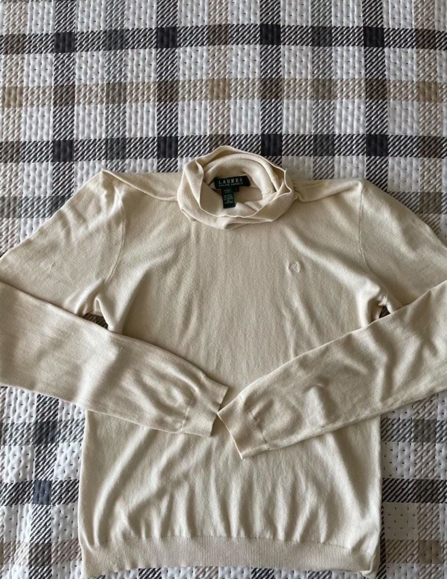 Lauren Ralph Lauren Women's Silk-Blend Cream Turtleneck Long Sleeve Sweater 2