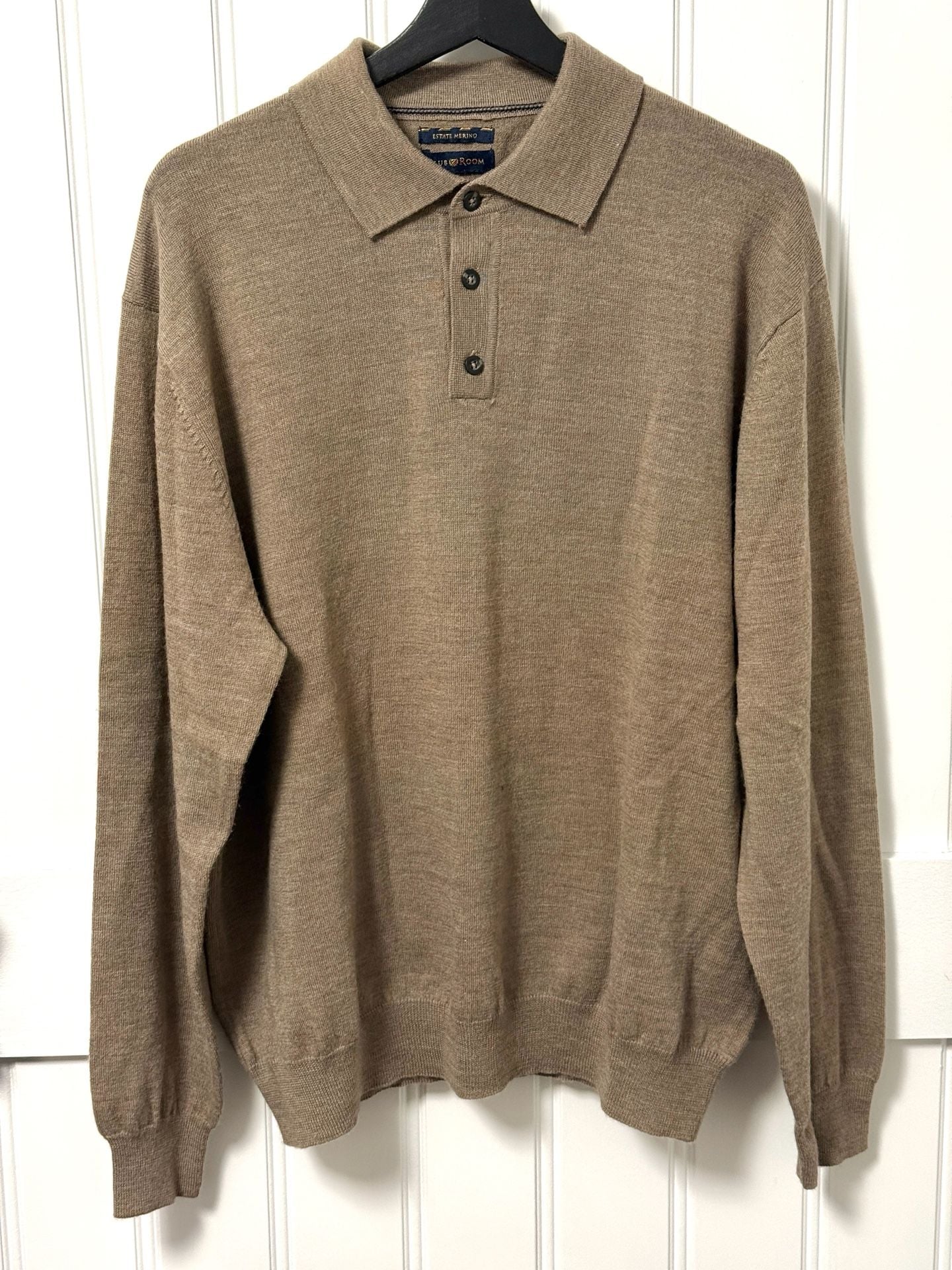 Club Room Estate Merino Wool Long Sleeve Polo Sweater Brown 2