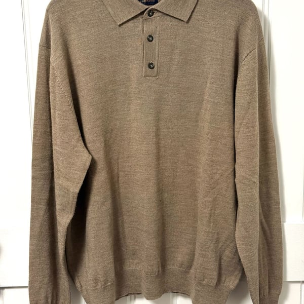 Club Room Estate Merino Wool Long Sleeve Polo Sweater Brown