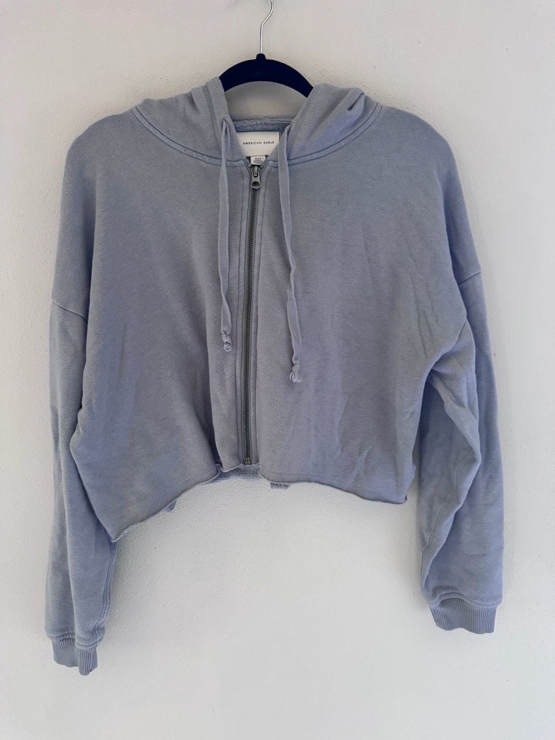 American Eagle Size S Women's Full-Zip Cropped Hoodie in Dusty Blue 3