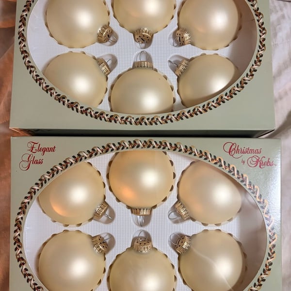 Christmas by Krebs Elegant Glass Champagne ivory Satin Ornament Set (2 Boxes)