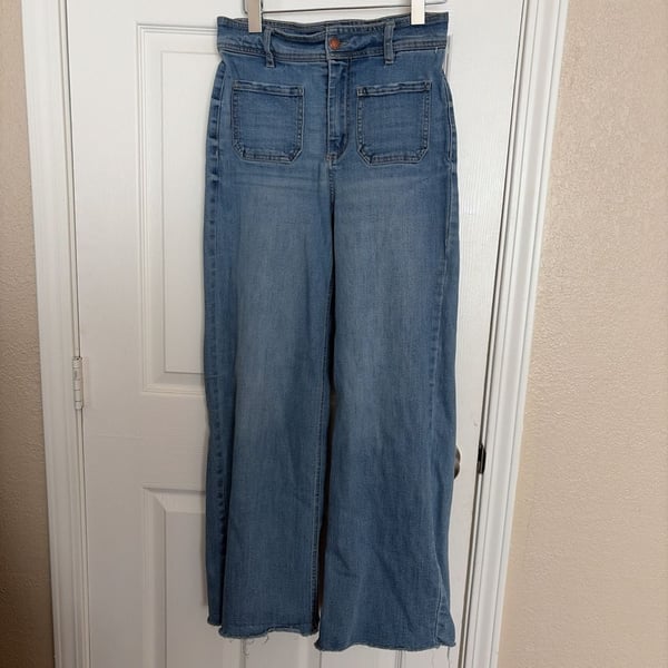 OAT New York Women's High-Rise Wide-Leg Patch Pocket Jeans with Raw Hem