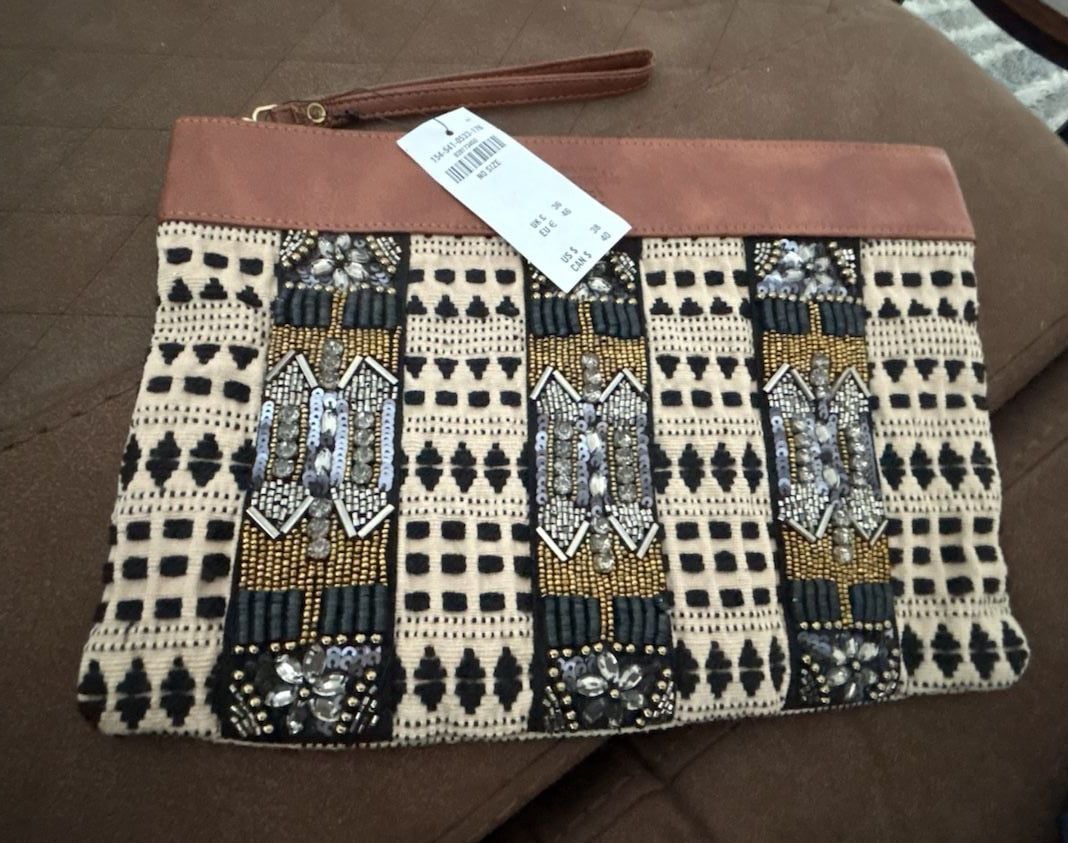 Abercrombie & Fitch Beaded and Embroidered Tribal Pattern Wristlet Clutch 2