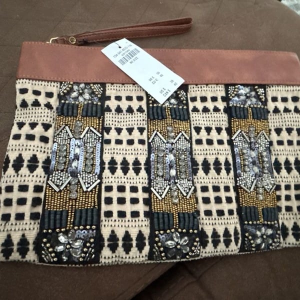 Abercrombie & Fitch Beaded and Embroidered Tribal Pattern Wristlet Clutch