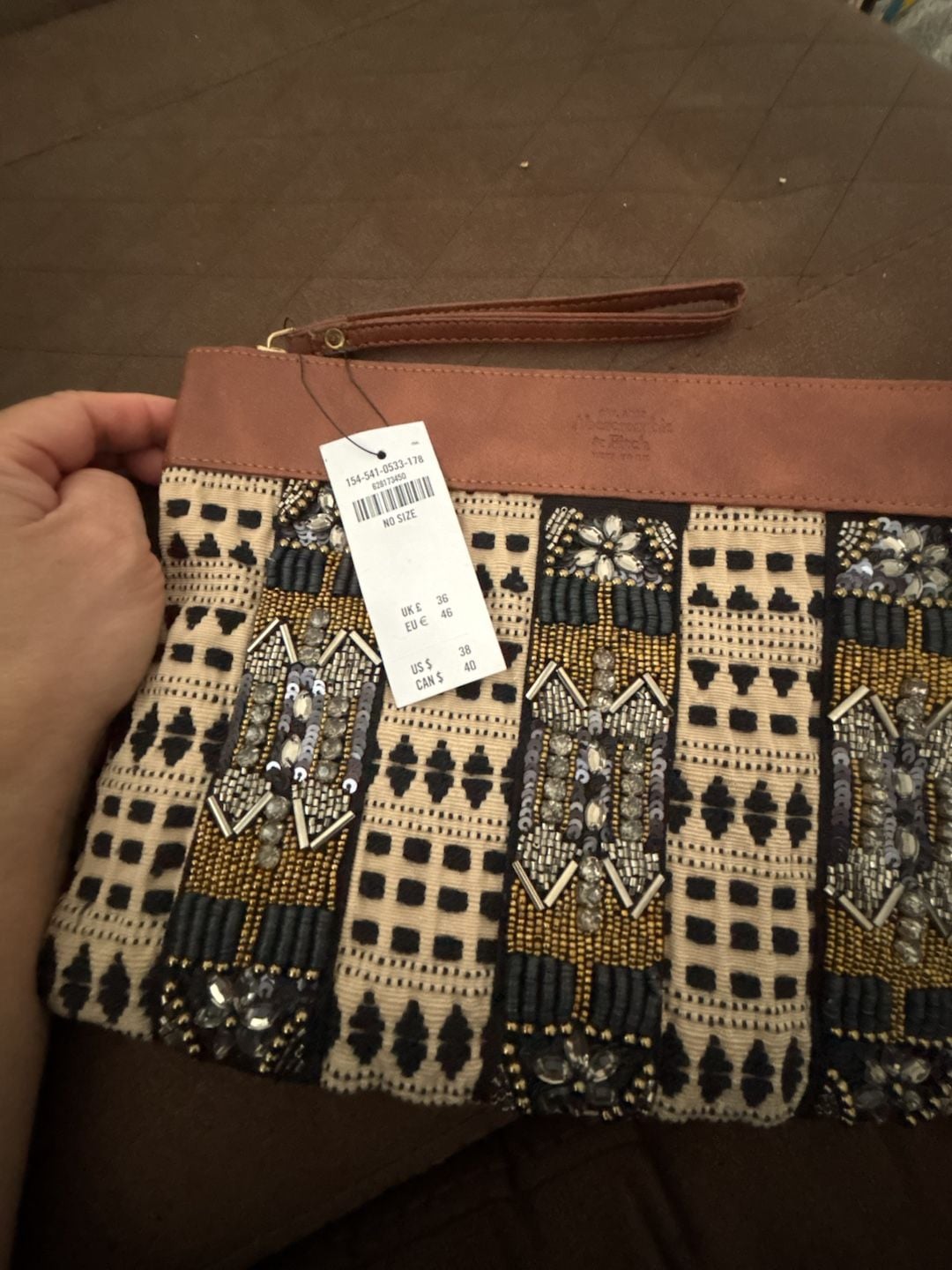 Abercrombie & Fitch Beaded and Embroidered Tribal Pattern Wristlet Clutch 3
