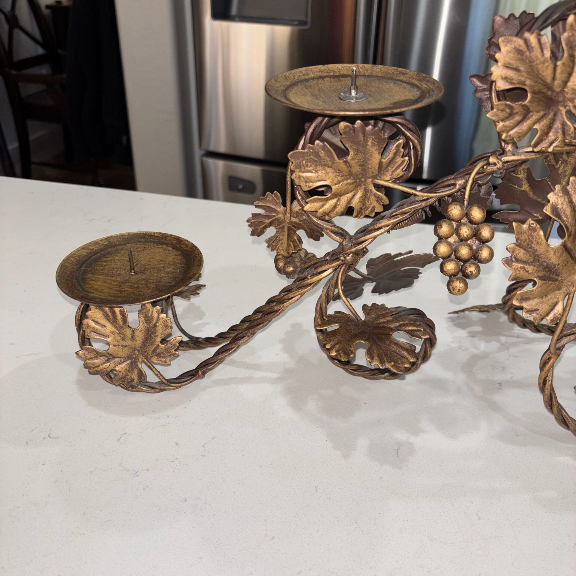 Vintage Italian Tole-Style Metal Gilt 3-Arm Grape and Vine Candelabra 4