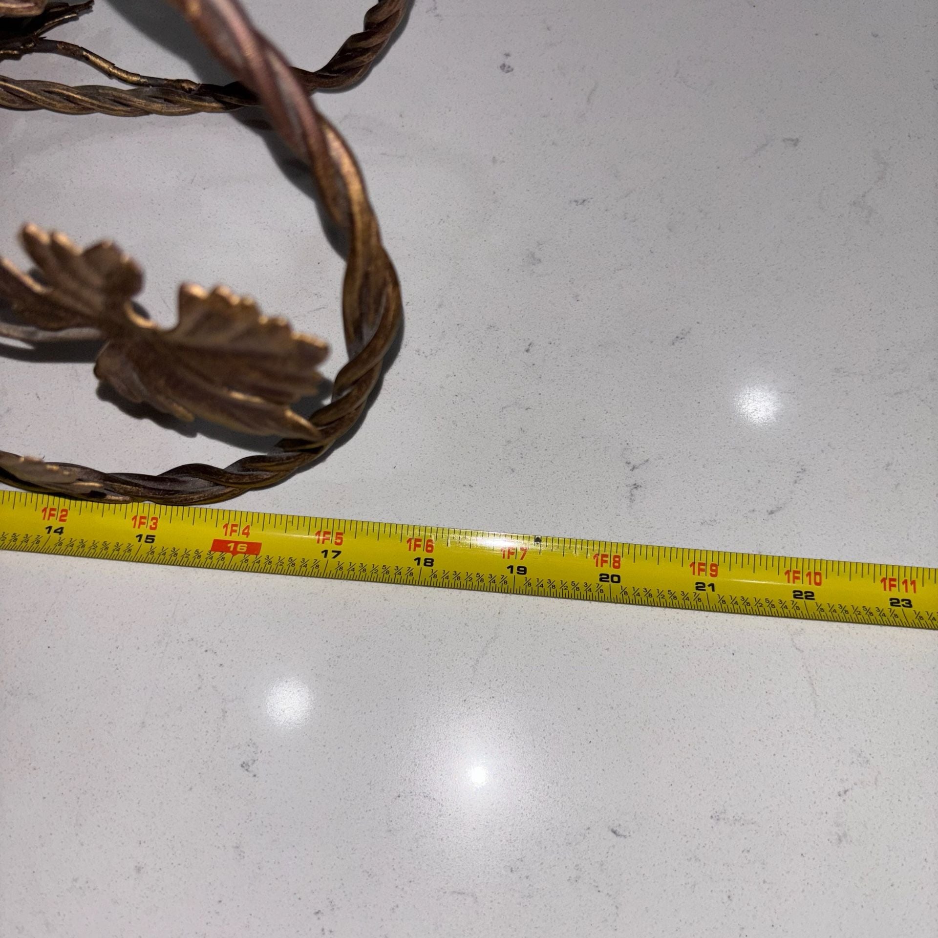 Vintage Italian Tole-Style Metal Gilt 3-Arm Grape and Vine Candelabra 12