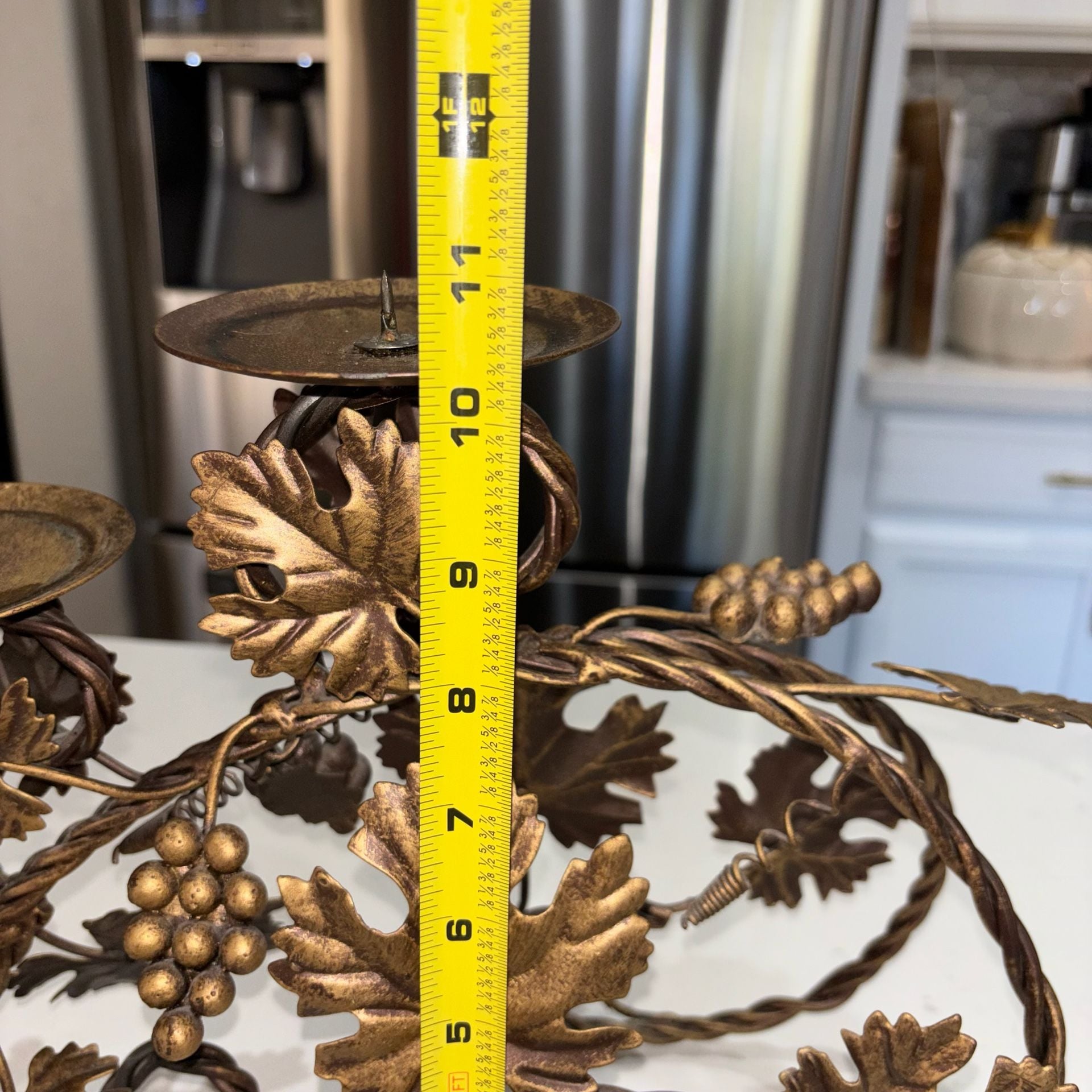 Vintage Italian Tole-Style Metal Gilt 3-Arm Grape and Vine Candelabra 13