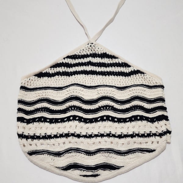 Arizona Jean Co Black and Ivory Striped Knit Halter Crop Top