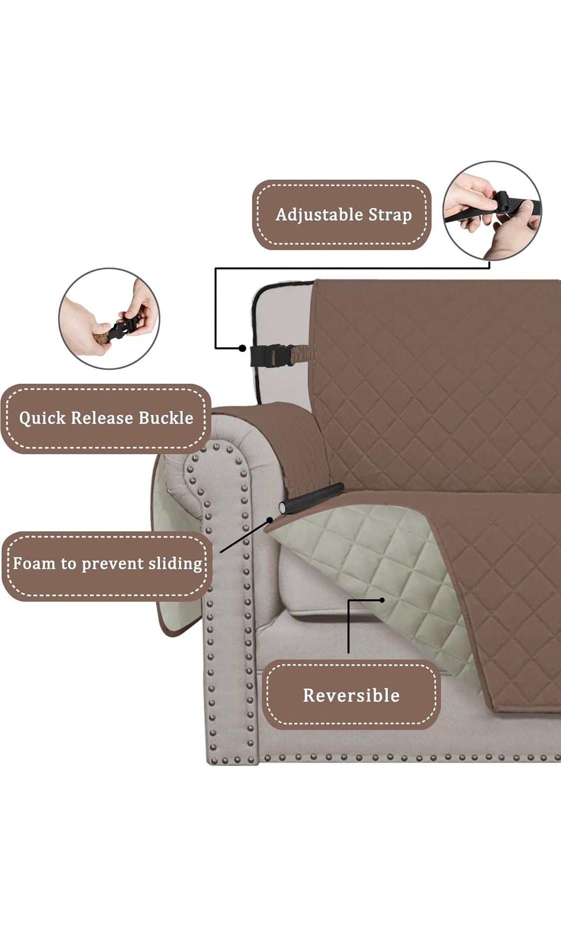Easy-Going Water Resistant Reversible Chair Slipcover, 30in, Brown/Beige 8