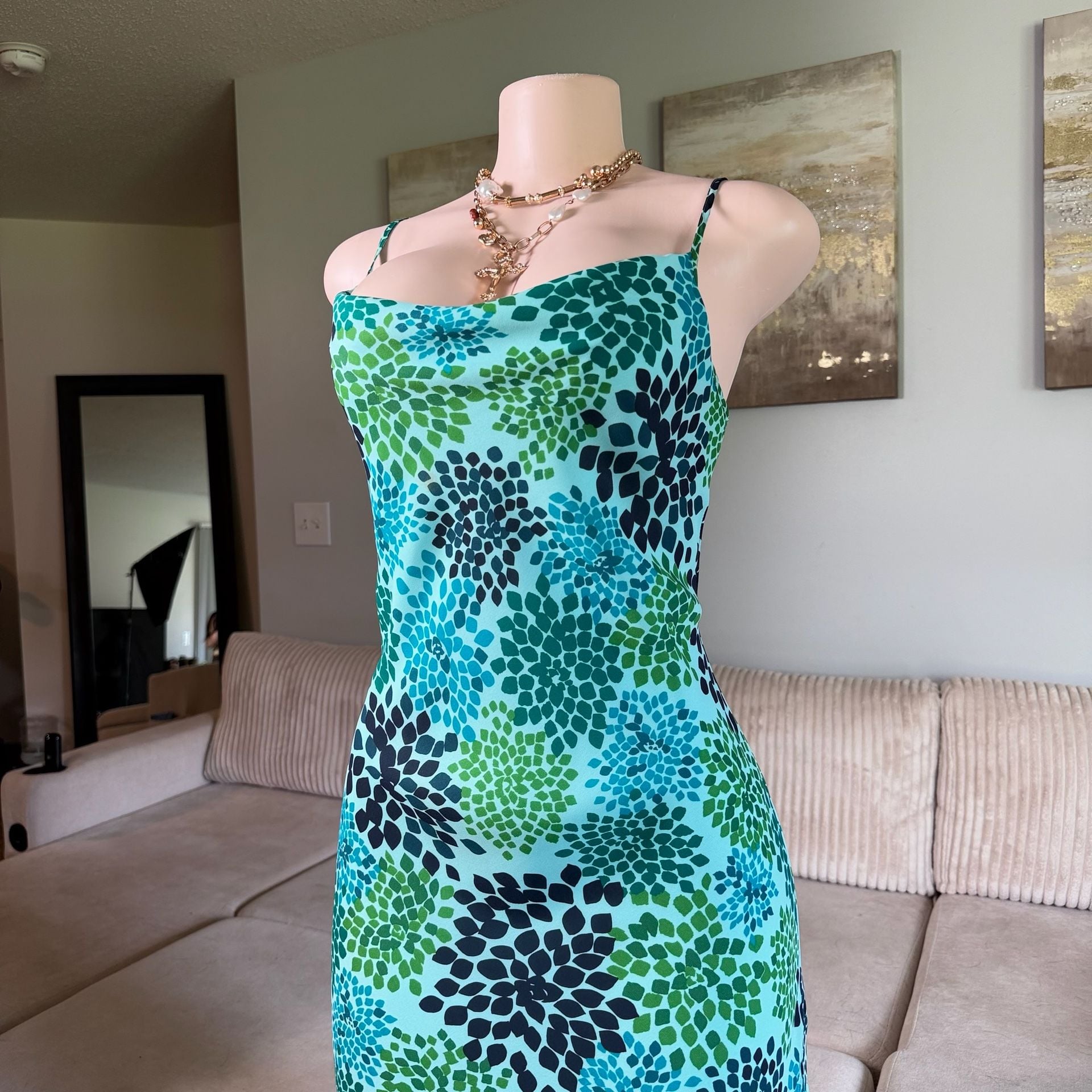 Vintage Y2K Express Floral Cowl Neck Midi Cami Dress 7