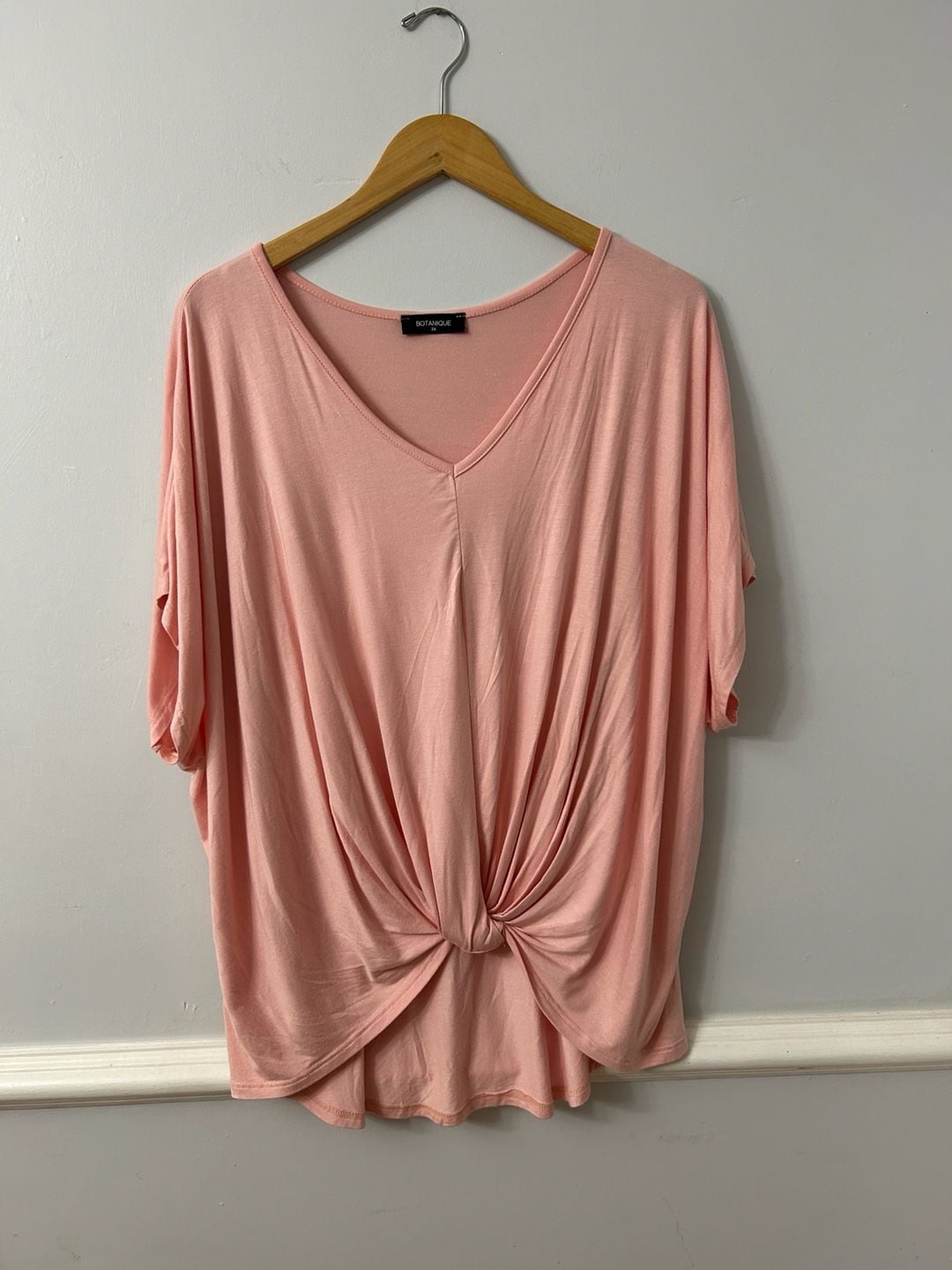 Botanique Women's Pink V-Neck Short Sleeve Twisted Front High-Low Hem 2