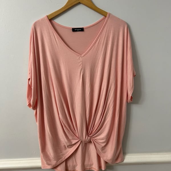 Botanique Women's Pink V-Neck Short Sleeve Twisted Front High-Low Hem