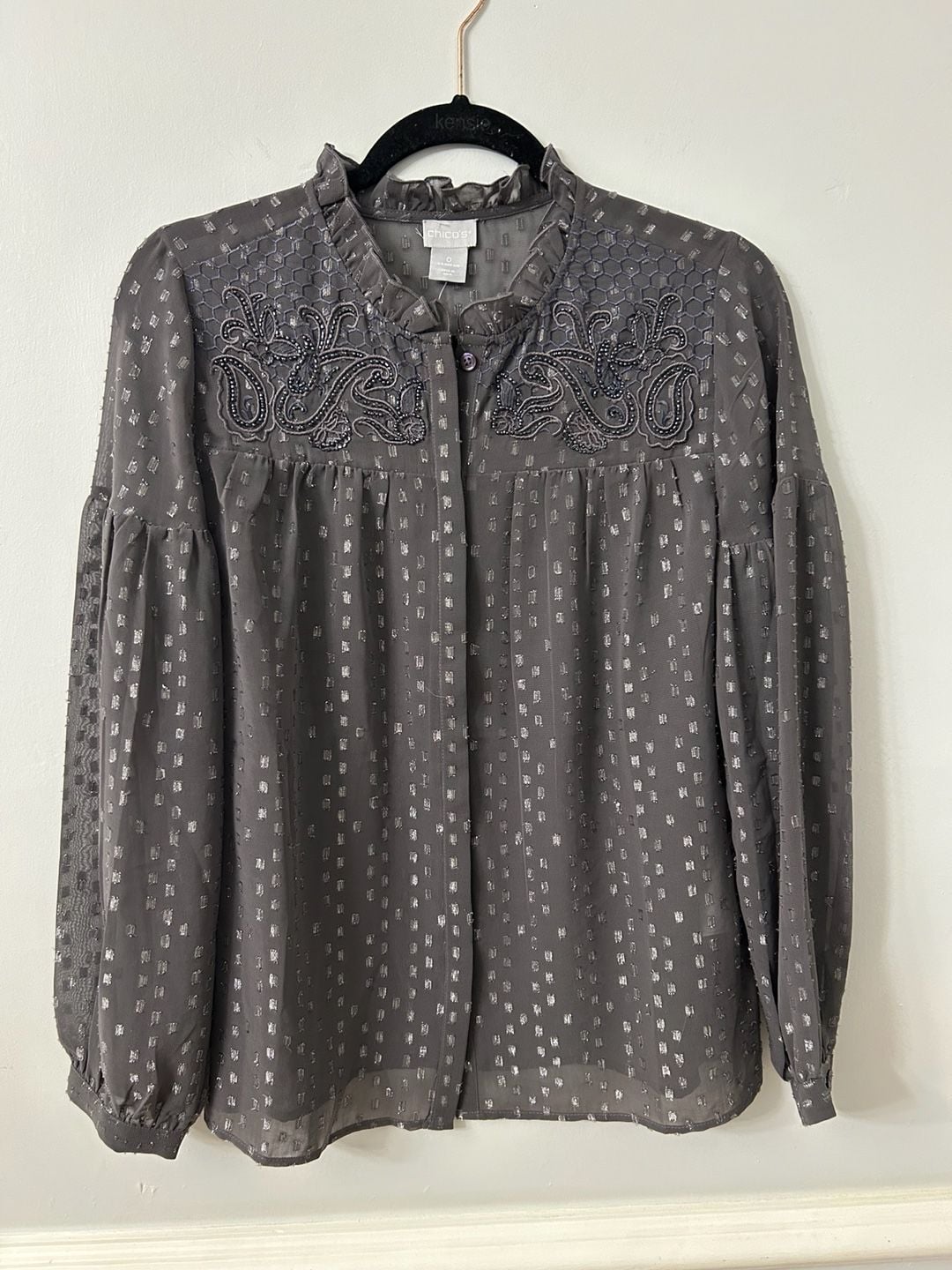 Chico's Embroidered Metallic Button Down Top 2