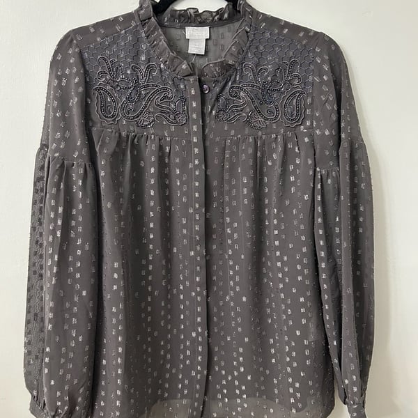 Chico's Embroidered Metallic Button Down Top