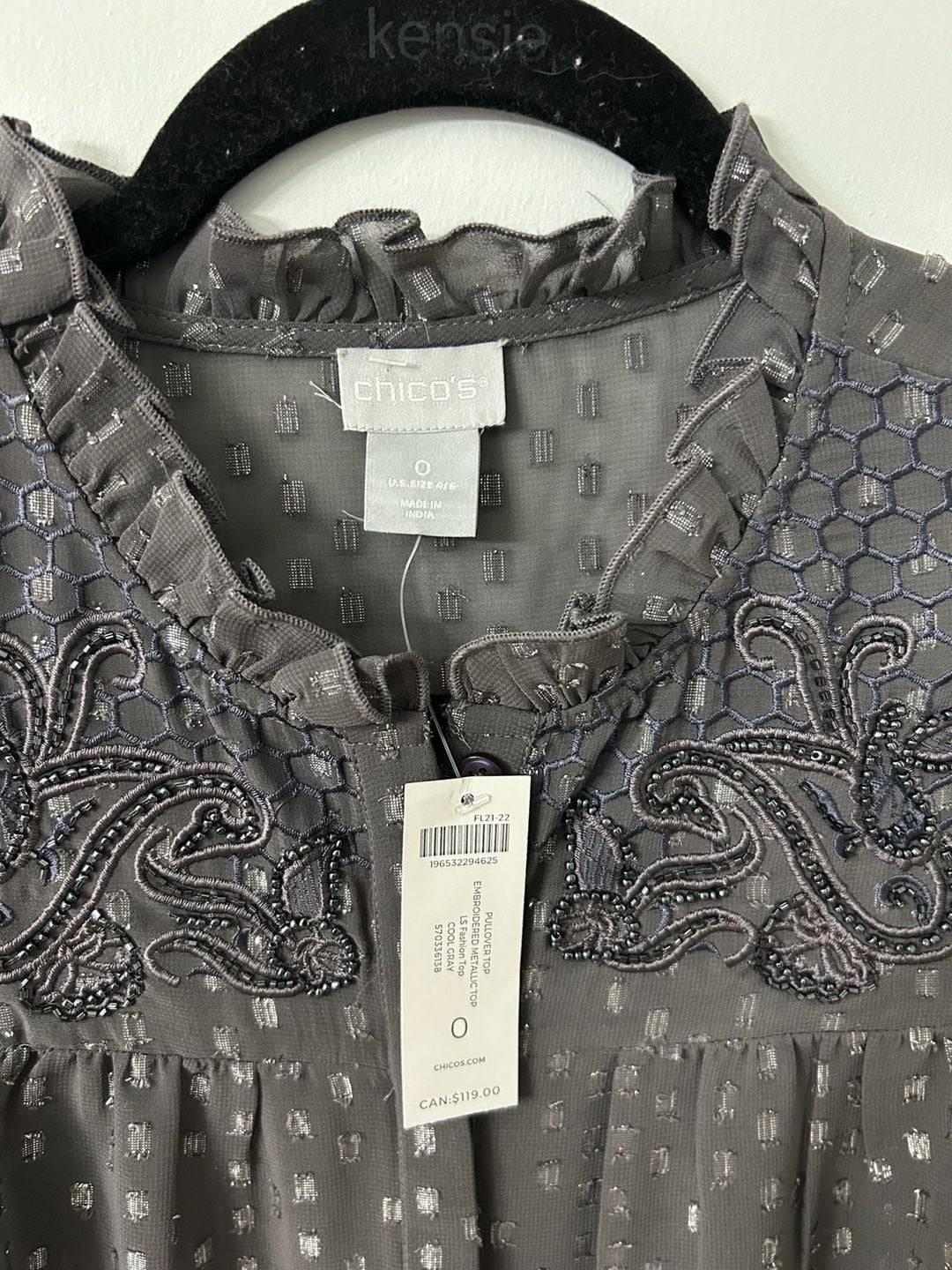 Chico's Embroidered Metallic Button Down Top 4