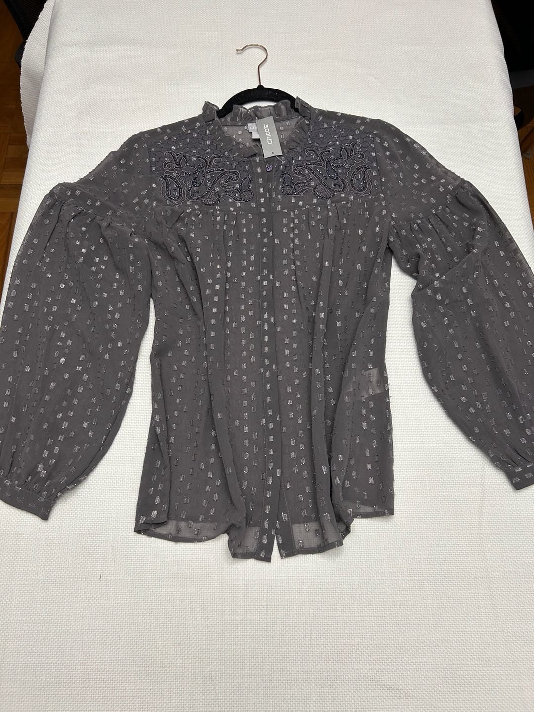 Chico's Embroidered Metallic Button Down Top 7