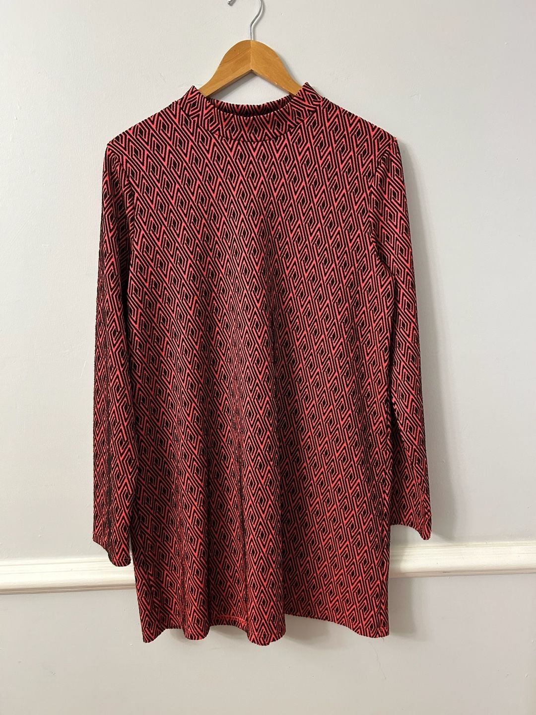 Zara Women's Geometric Jacquard Mock Neck Long Sleeve Tunic Dress 2