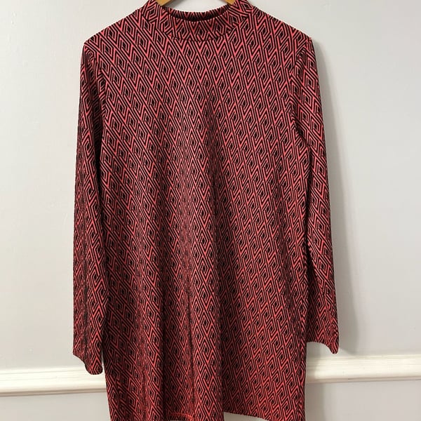 Zara Women's Geometric Jacquard Mock Neck Long Sleeve Tunic Dress