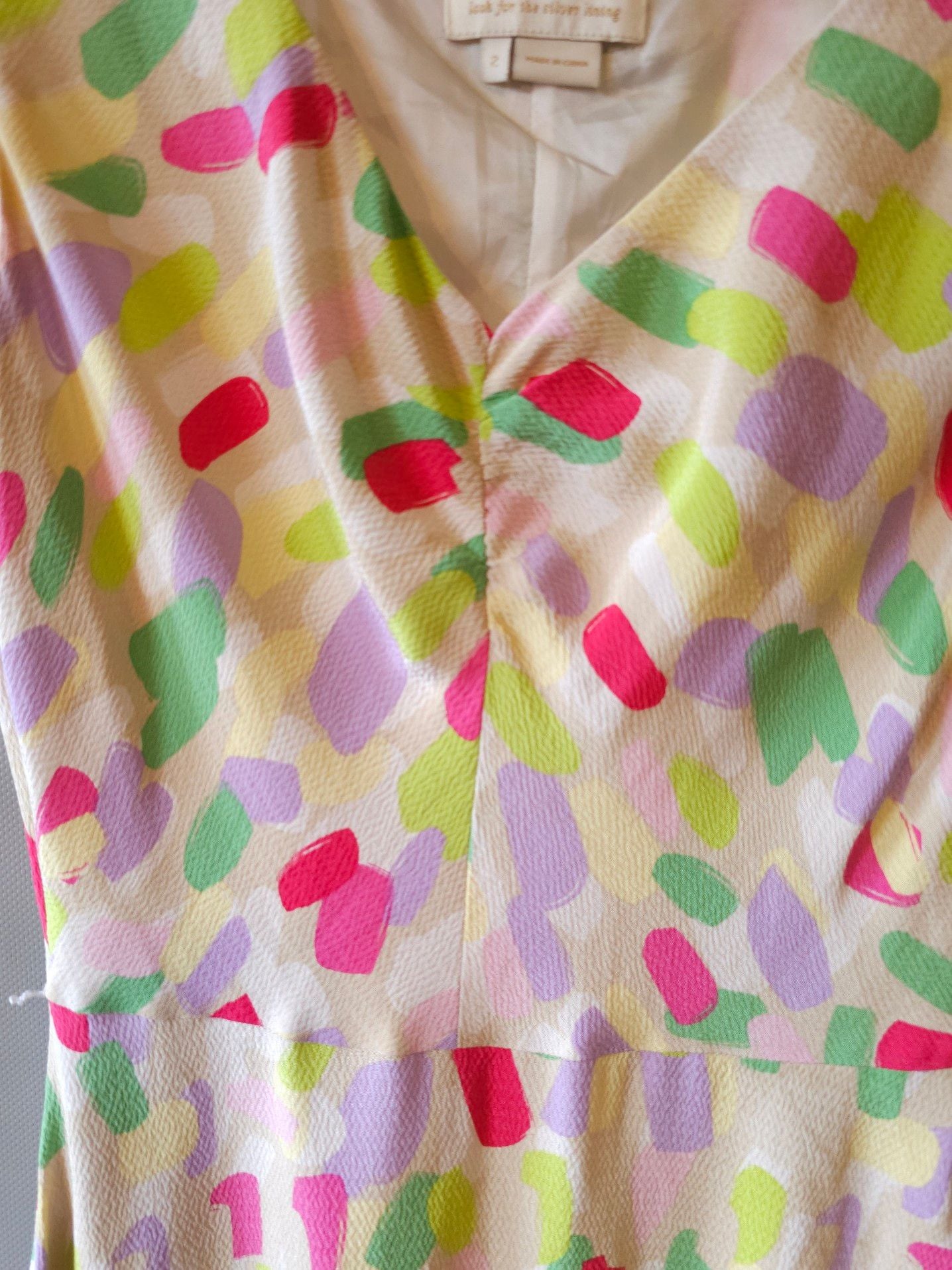 Kate Spade New York Sleeveless Confetti Print Silk V-Neck Dress 3