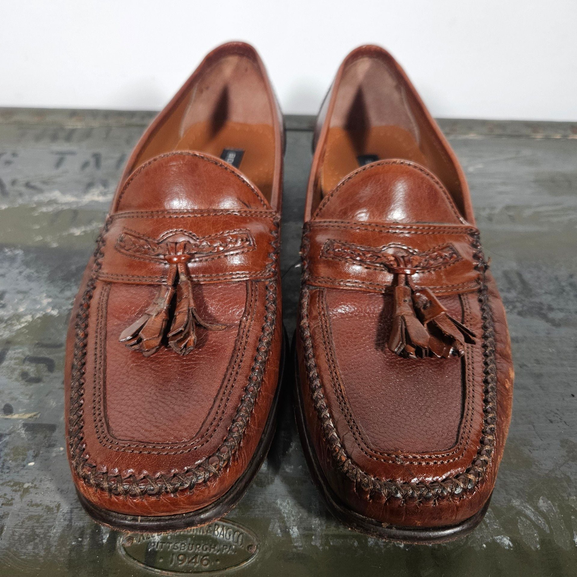 Bostonian Men's Brown Leather Woven Tassel Loafer Dress Shoes 3