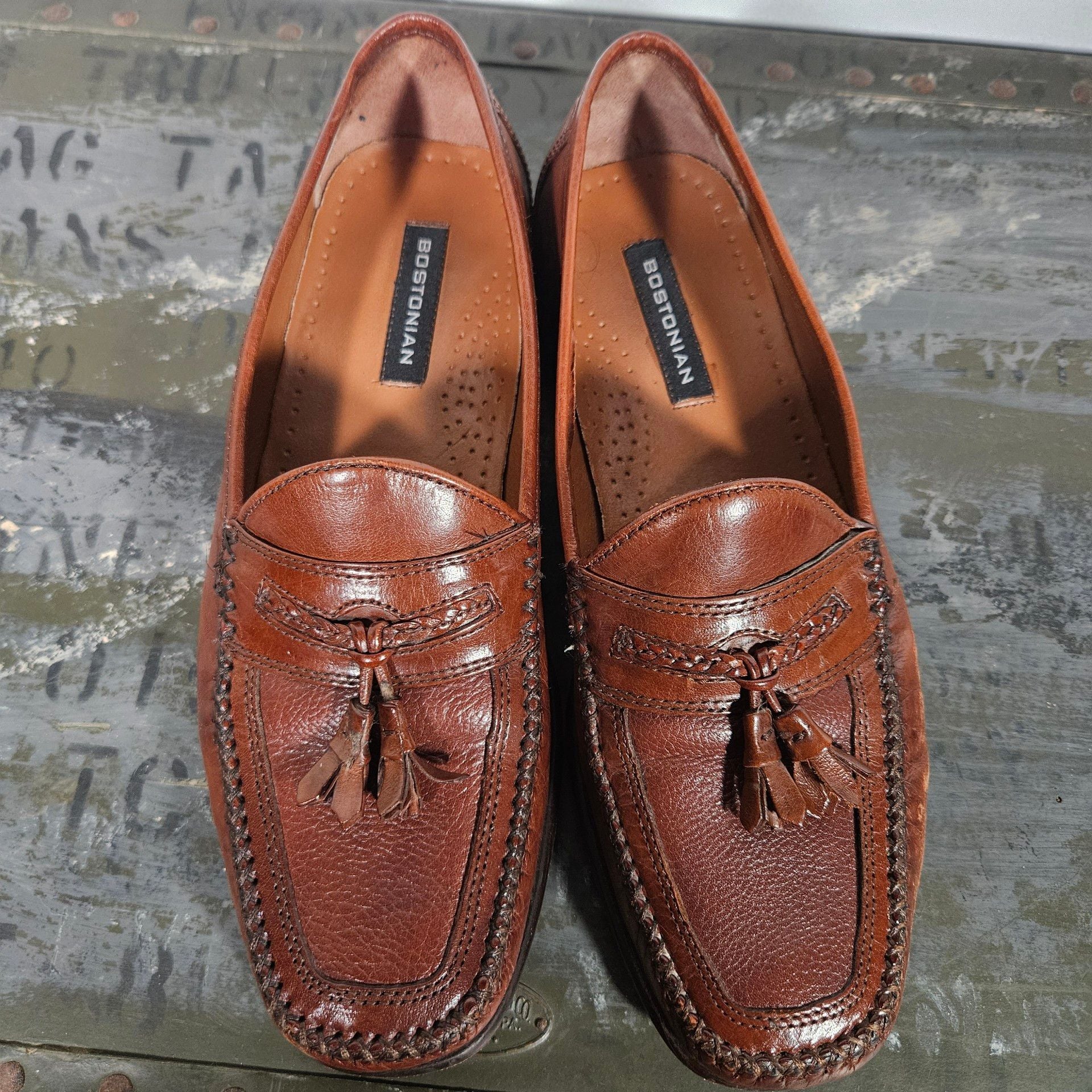 Bostonian Men's Brown Leather Woven Tassel Loafer Dress Shoes 4