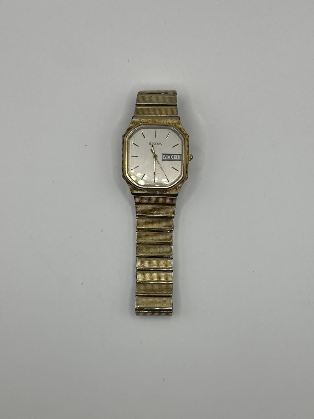 Vintage Bulova Gold-Tone Quartz Day-Date Octagon Case Watch 2