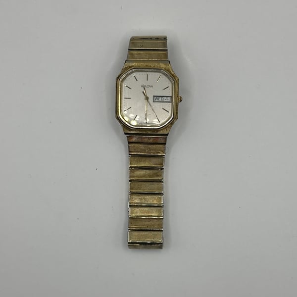 Vintage Bulova Gold-Tone Quartz Day-Date Octagon Case Watch