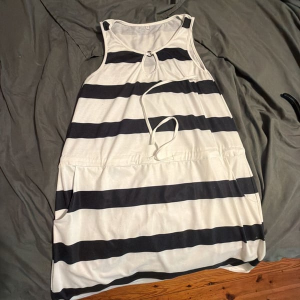 EMERY ROSE Women's Summer Striped Sleeveless Casual Dress With Waist Tie and Pockets