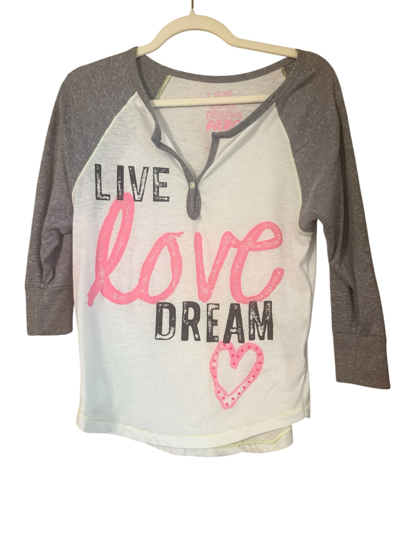 Aeropostale Live Love Dream 3/4 Sleeve Split Neck Graphic T-Shirt 2