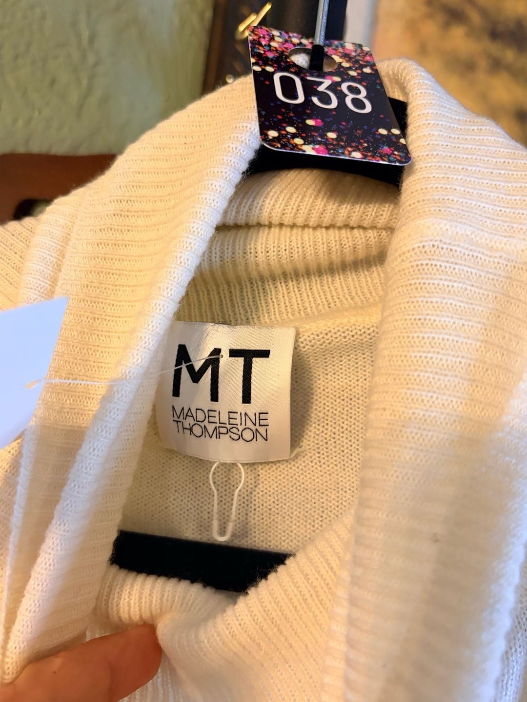 Madeleine Thompson White Turtleneck Sweater with Red, Yellow, and Green Stripes 4