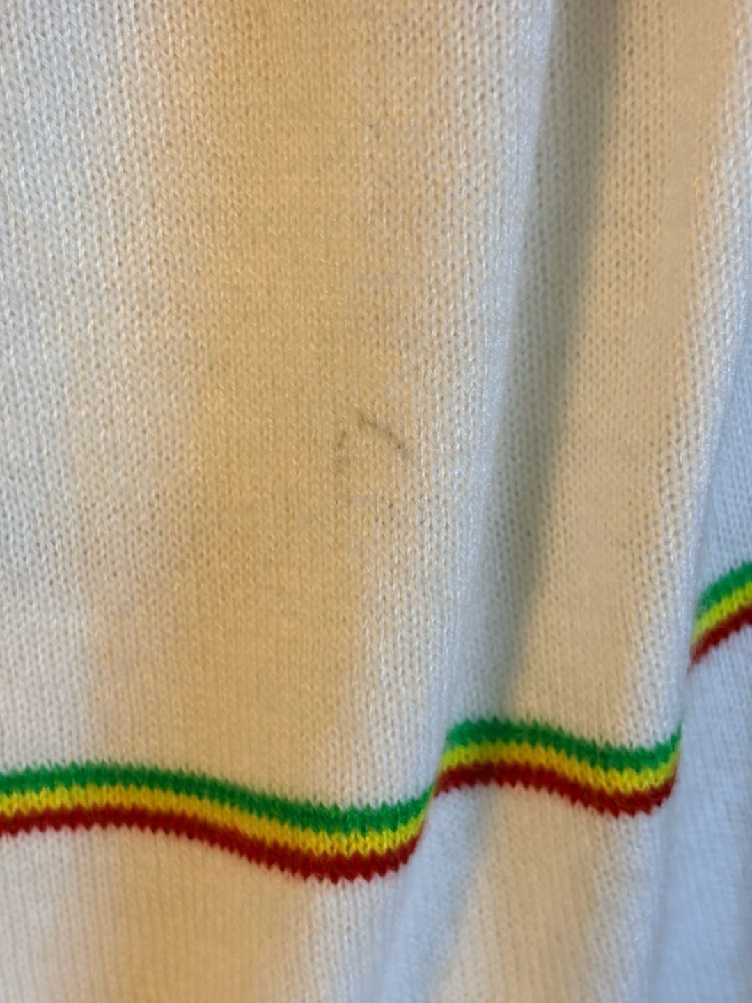 Madeleine Thompson White Turtleneck Sweater with Red, Yellow, and Green Stripes 6