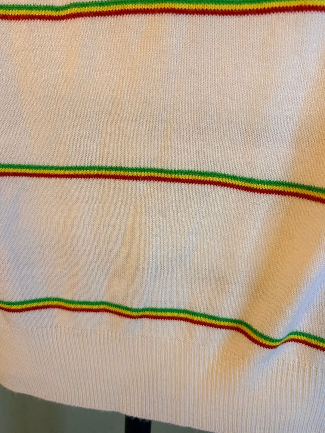 Madeleine Thompson White Turtleneck Sweater with Red, Yellow, and Green Stripes 7