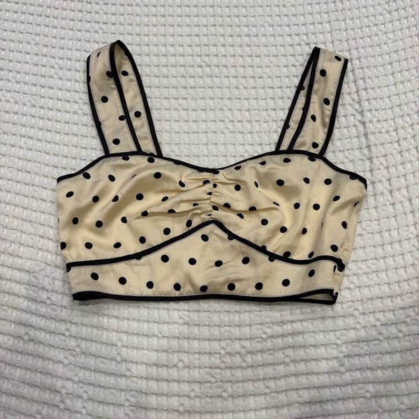 MINKPINK Cream and Black Polka Dot Ruched Crop Top