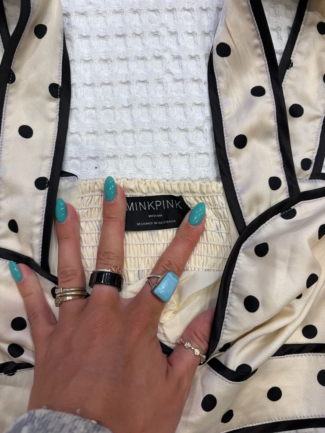MINKPINK Cream and Black Polka Dot Ruched Crop Top 3