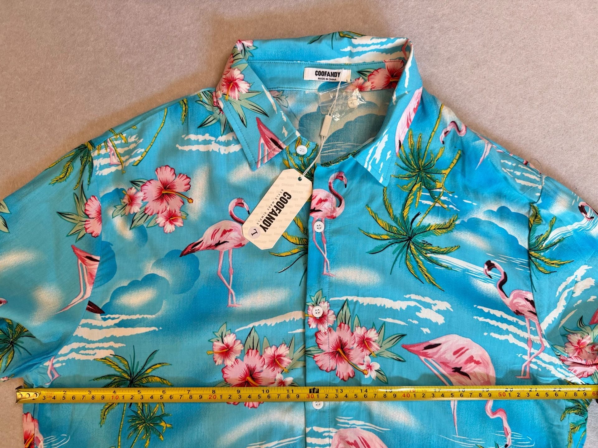 COOFANDY Men’s L Hawaiian Shirt Shorts Set Blue Flamingo Tropical NWT 7