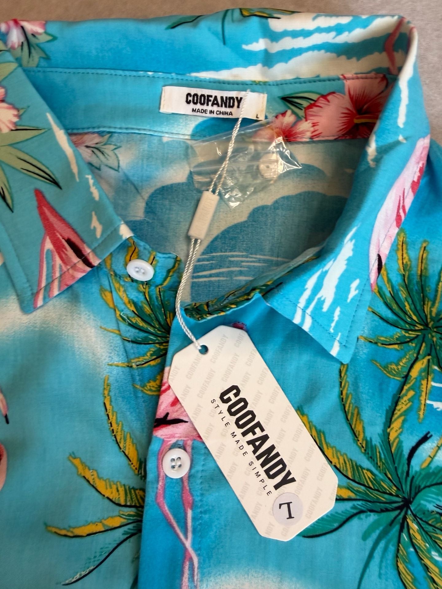 COOFANDY Men’s L Hawaiian Shirt Shorts Set Blue Flamingo Tropical NWT 9