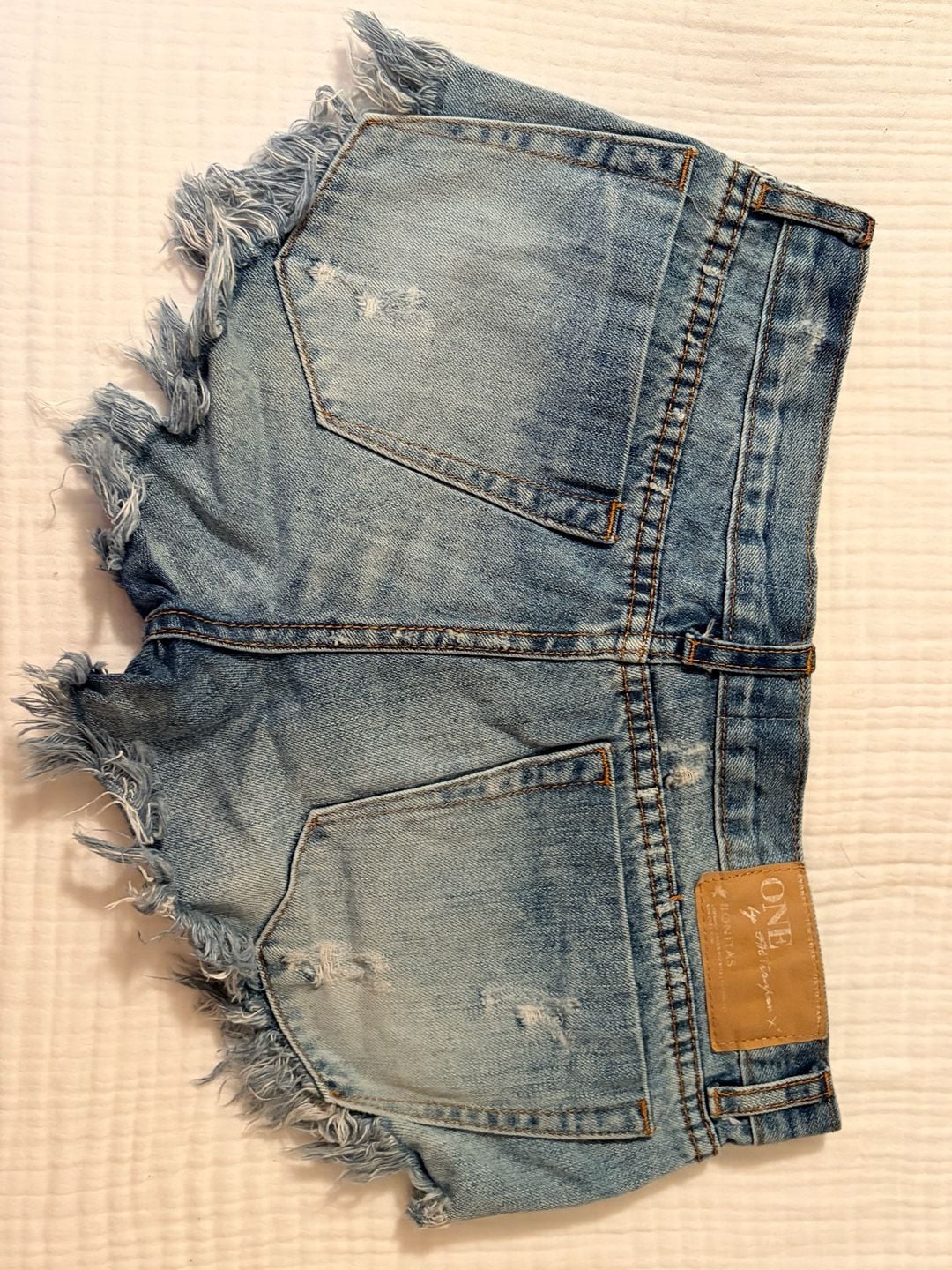 One Teaspoon Bonitas Low Waist Distressed Raw Hem Denim Shorts 2